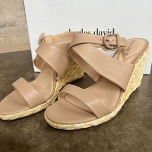 Charles David Beige Wedge Sandals